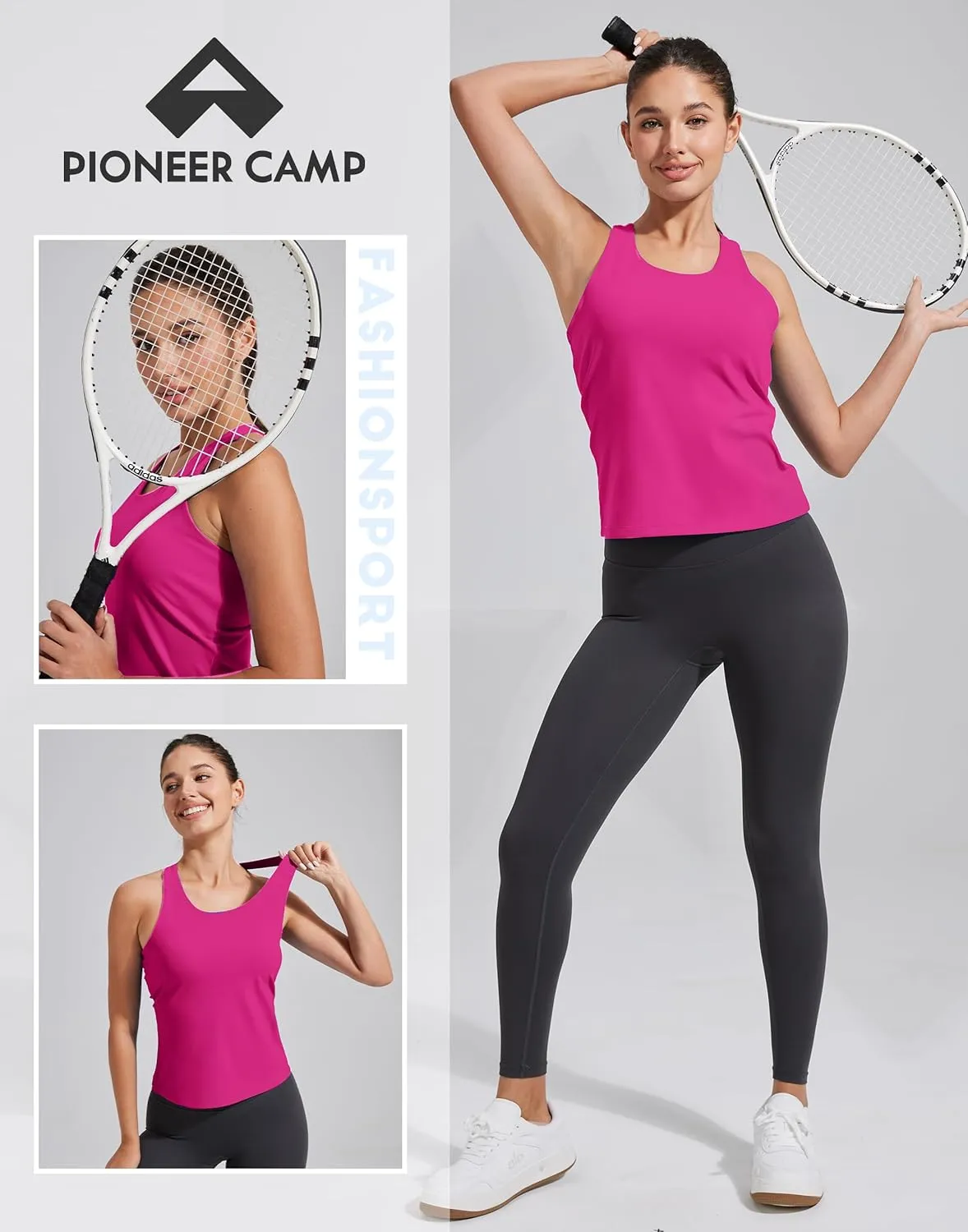Pioneer Camp Women's Tank Top Padded Longline Sports Bra Racerback Sleeveless Gym Pilates Daily Wear Crop Top