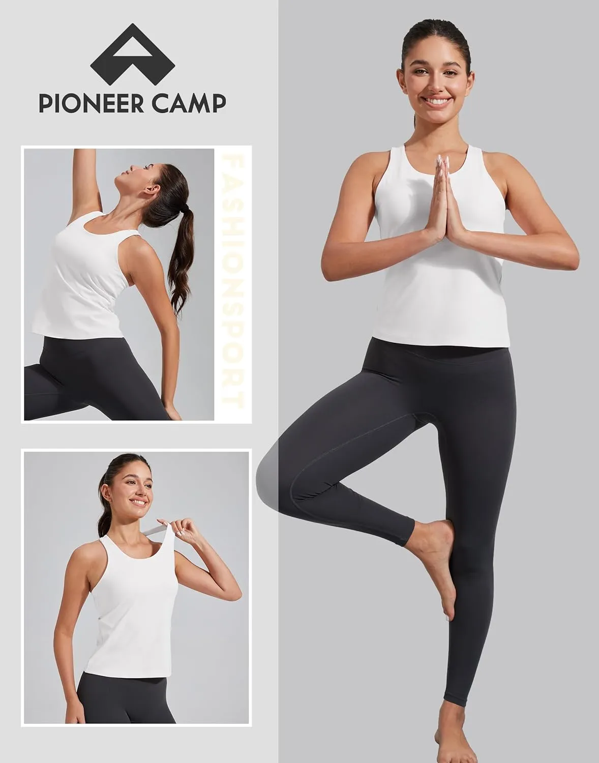 Pioneer Camp Women's Tank Top Padded Longline Sports Bra Racerback Sleeveless Gym Pilates Daily Wear Crop Top