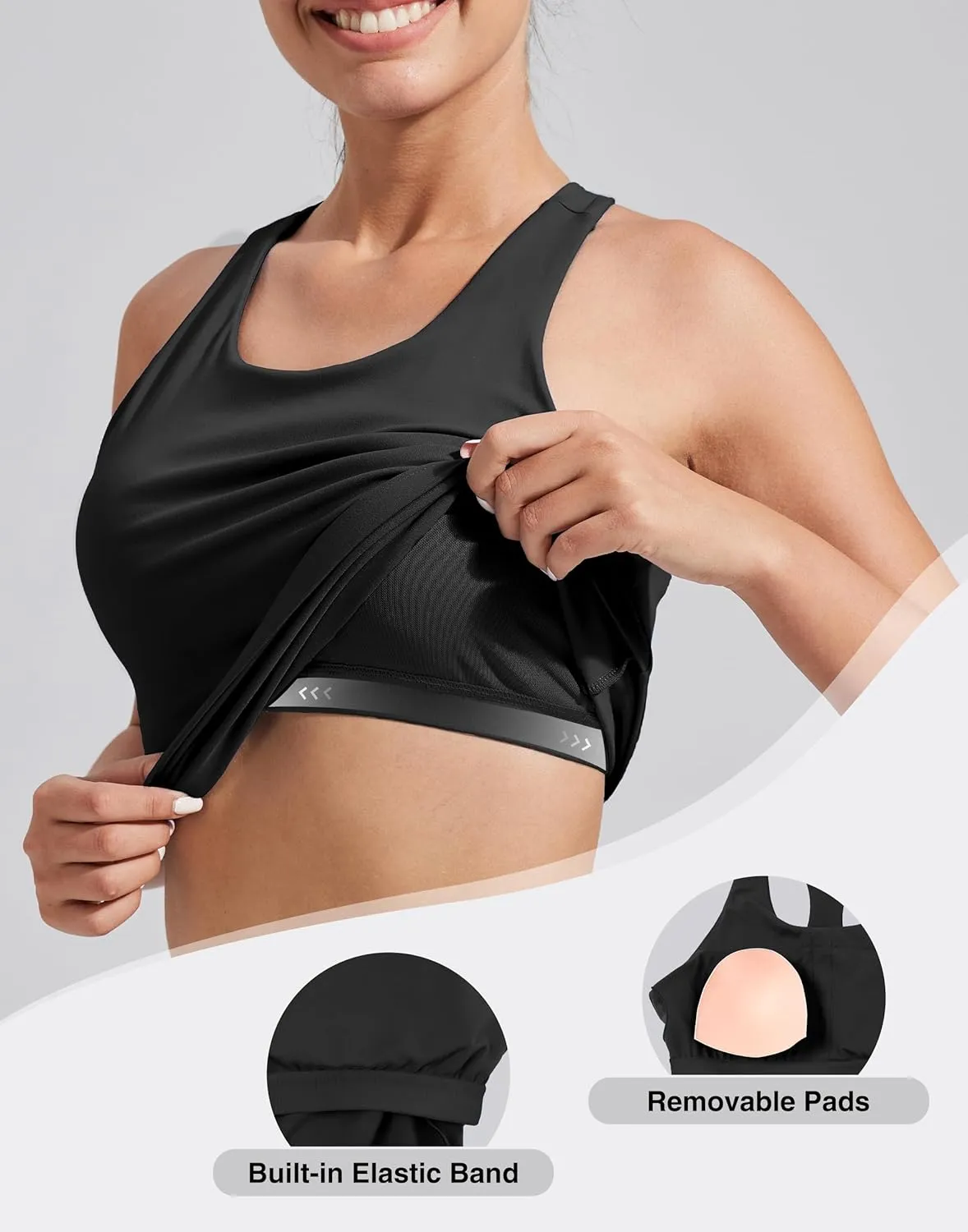 Pioneer Camp Women's Tank Top Padded Longline Sports Bra Racerback Sleeveless Gym Pilates Daily Wear Crop Top