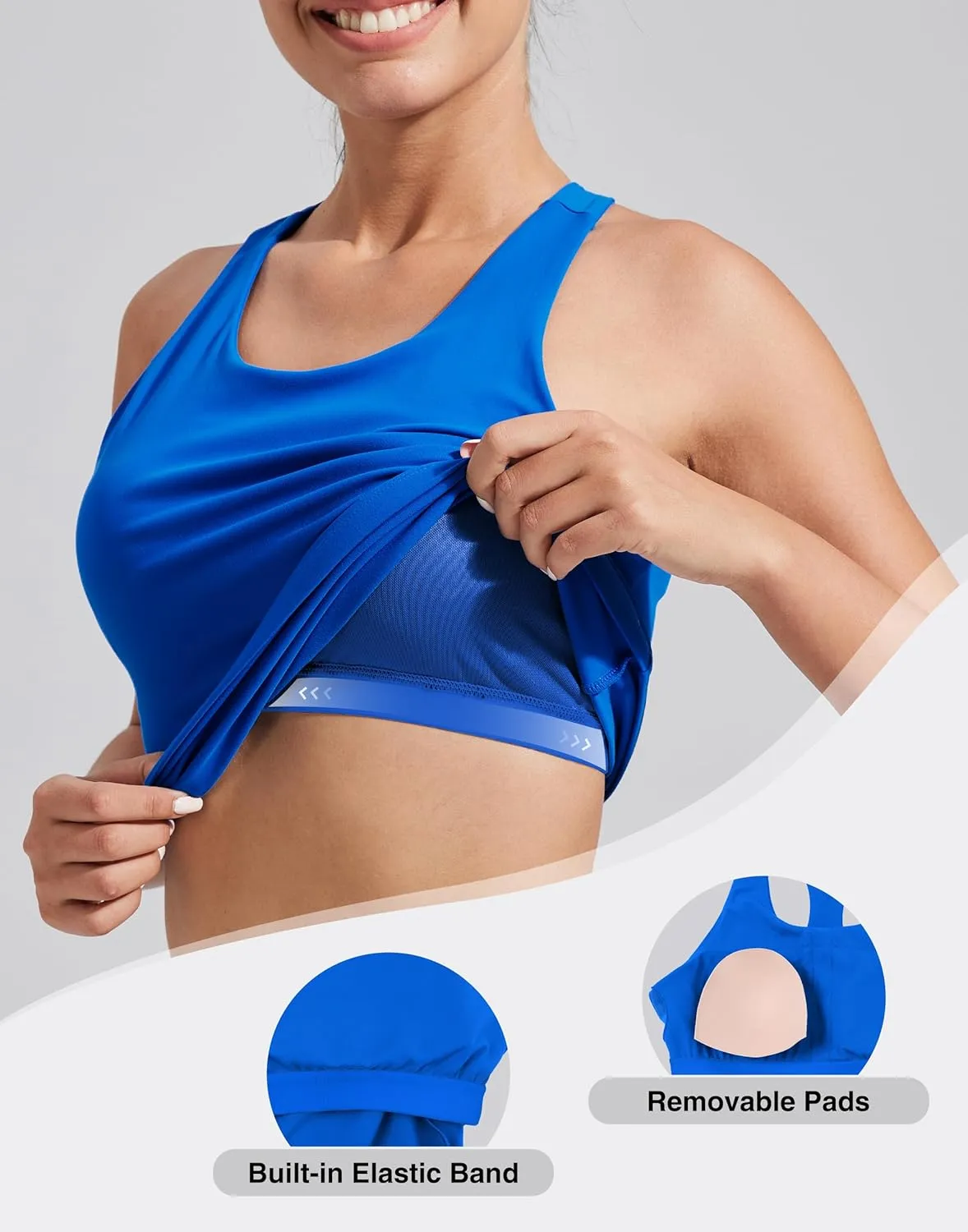 Pioneer Camp Women's Tank Top Padded Longline Sports Bra Racerback Sleeveless Gym Pilates Daily Wear Crop Top