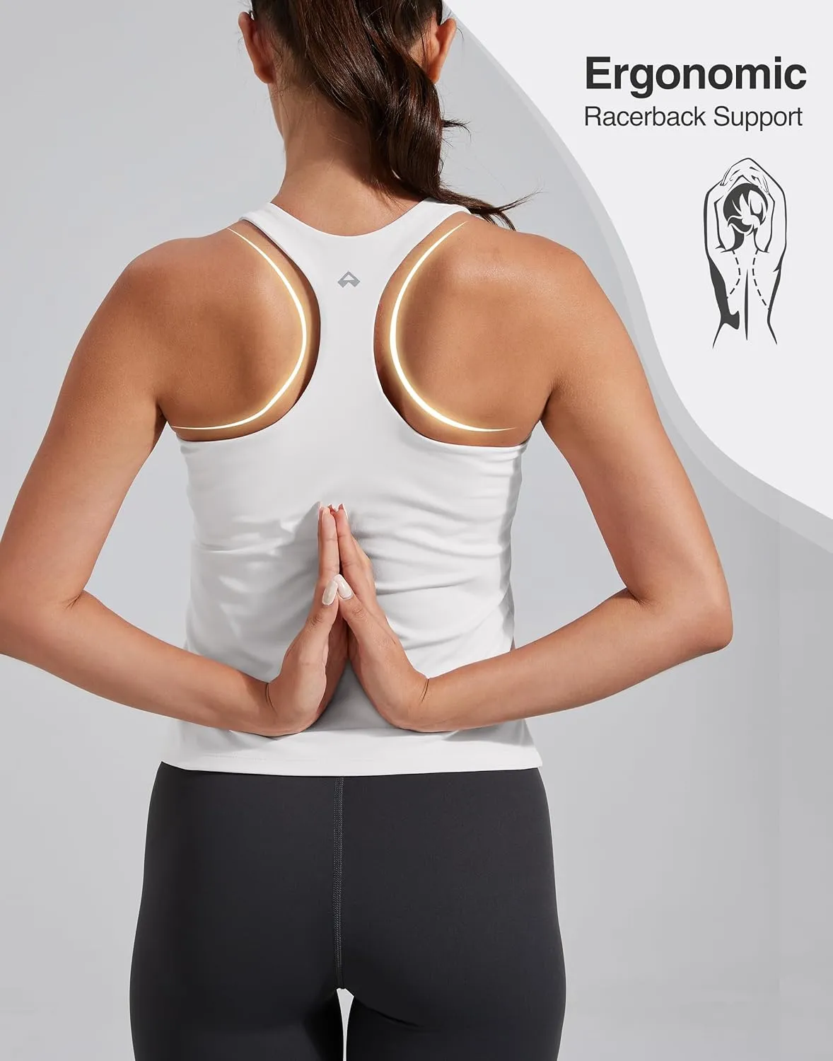Pioneer Camp Women's Tank Top Padded Longline Sports Bra Racerback Sleeveless Gym Pilates Daily Wear Crop Top