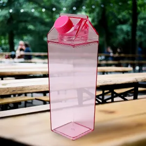 Plastic Milk Carton Colorful Clear Water Bottle 17 Oz Portable Milk Box Leakproof Square Juice Bottle For Outdoor Sports Travel Camping