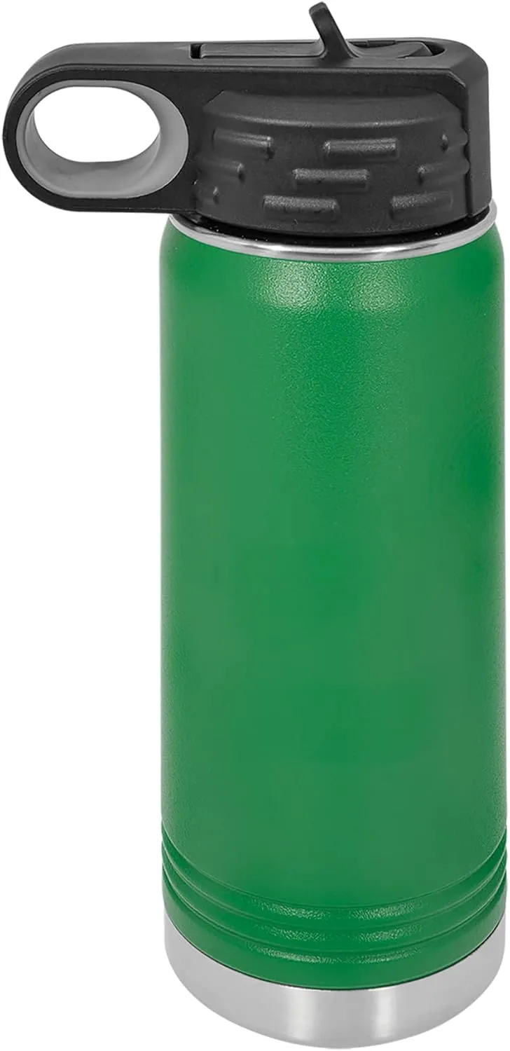 Polar Camel 20 oz Stainless Steel Water Bottle with Flip Top Lid and Straw (Green)