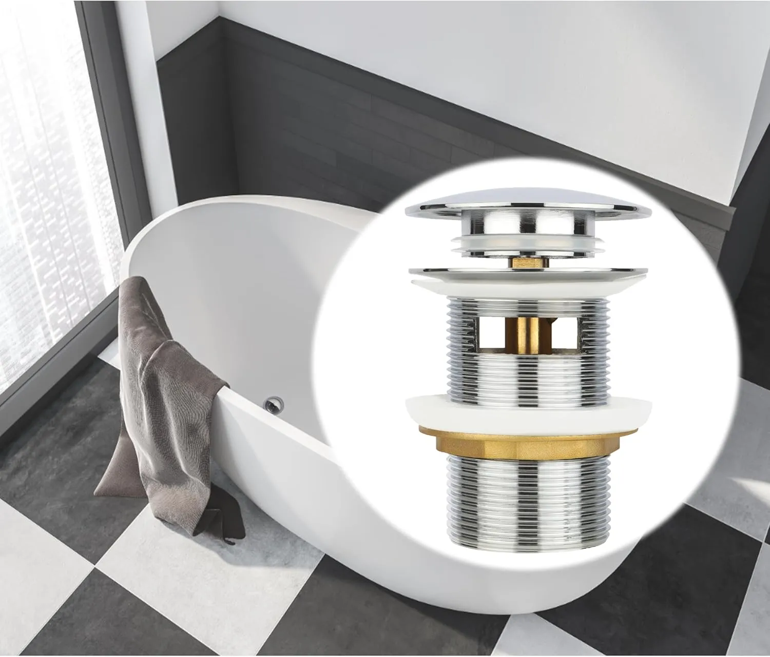Pop-Up Freestanding Bathtub Drain, Fits for Most Freestanding Tubs and Freestanding Tub Drain Rough-in Kits (Chrome), MGJPS157