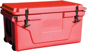 Portable Insulated Cooler Box 65QT with Heavy-Duty Wheels, Fish Gauge Ruler, and Comfort Grip Handles, Red