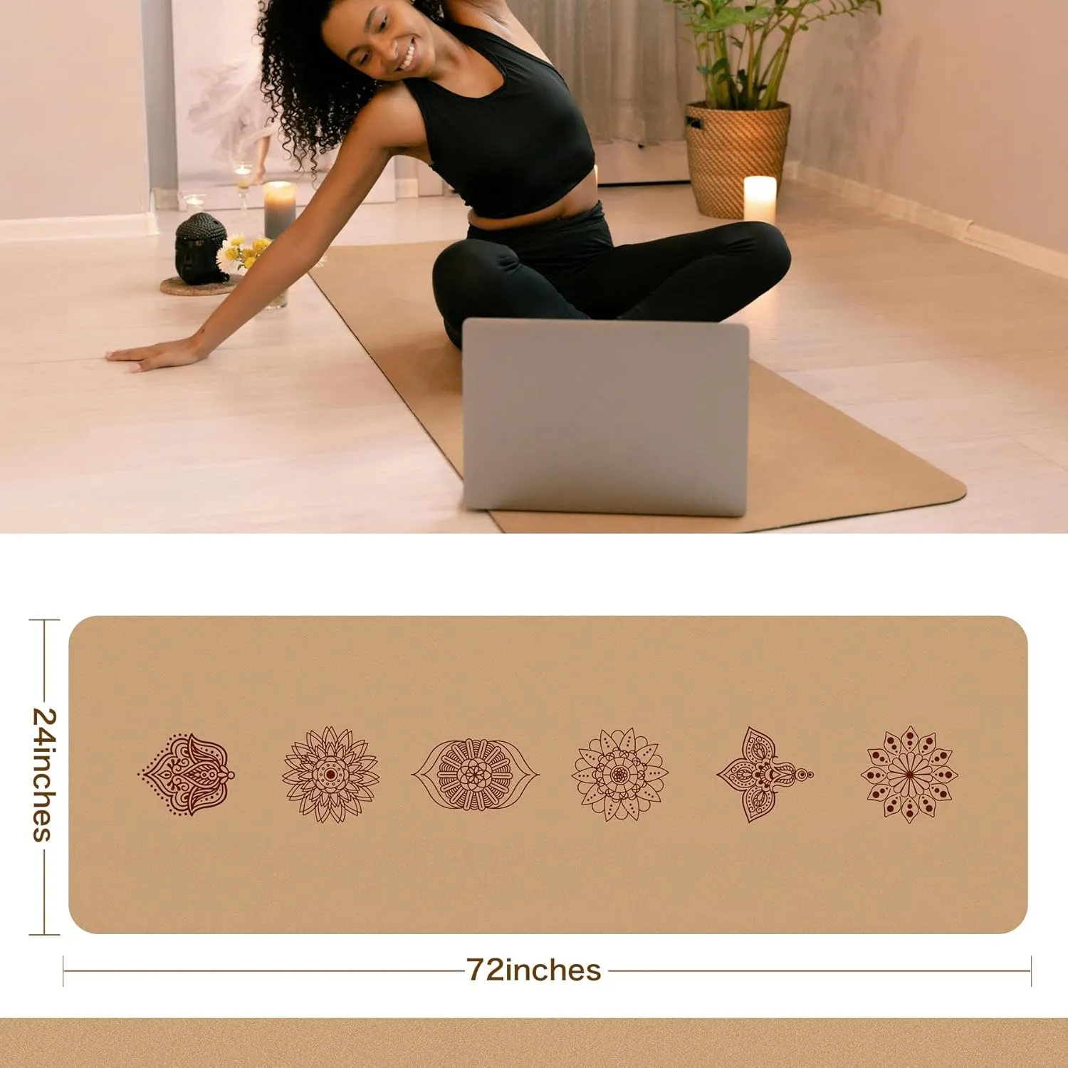 Premium Cork Yoga Mat Non Slip Thick Cork Exercise & Fitness Mat for Yoga, Pilates, & Home Workouts(72" x 24" x 5mm Thick)
