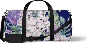 Pretty Flowers on Retro Navy Blue Sports Bag Tote Bag Waterproof Gym Bag with Shoulder Strap Zipper 2 Side Pockets for Men and Women, Travel and Storage Shoulder Bag.