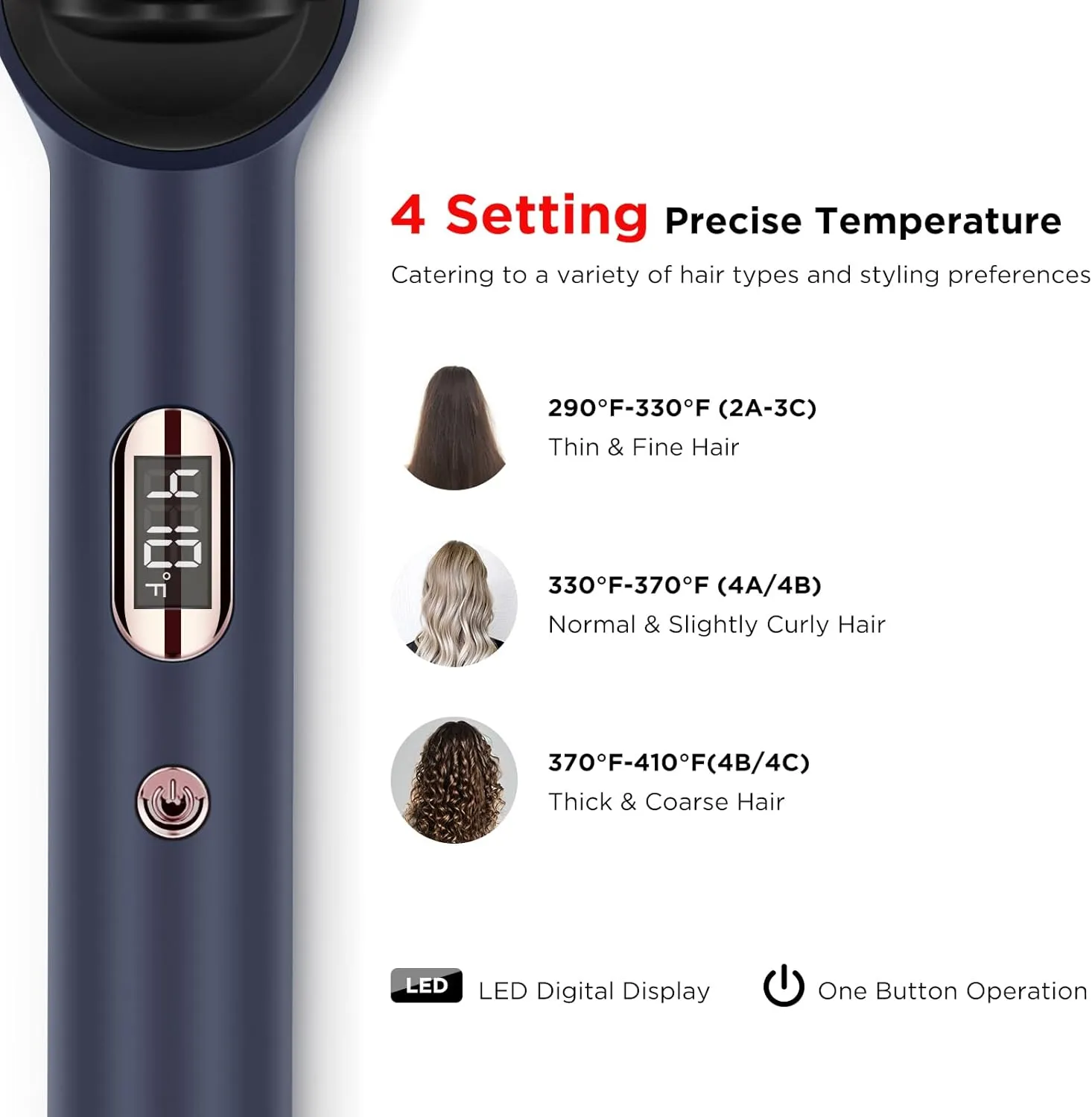 Prizm Hair Straightener Brush, 20s Fast Heating, Negative Ions Hair Straightening Brush with Less Frizz, 4 Temp Settings & LED Display, Anti-Scald Design, Gift for Women, Dual Voltage, Prussian Blue