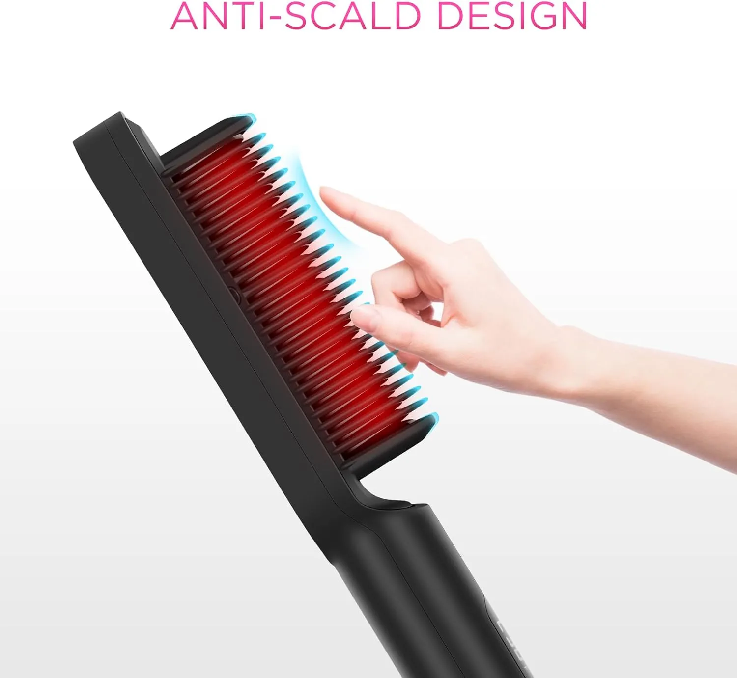 Prizm Hair Straightener Brush, 20s Fast Heating, Negative Ions Hair Straightening Comb with Less Frizz, 4 Temp Settings & LED Display, Anti-Scald Design, Gift for Women, Dual Voltage, Black