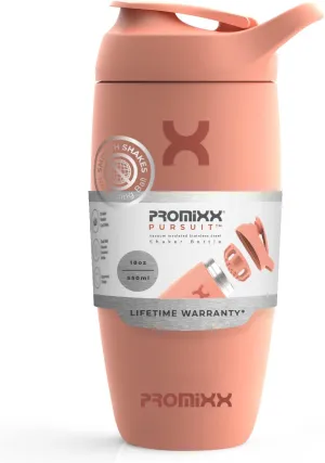 Promixx Pursuit Shaker Bottle Insulated Stainless Steel Water Bottle and shaker Cup, 18oz, Coral
