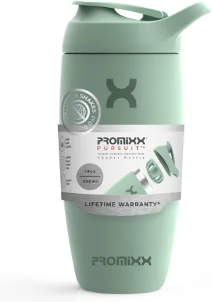 Promixx Pursuit Shaker Bottle Insulated Stainless Steel Water Bottle and shaker Cup, 18oz, Seagrass Green