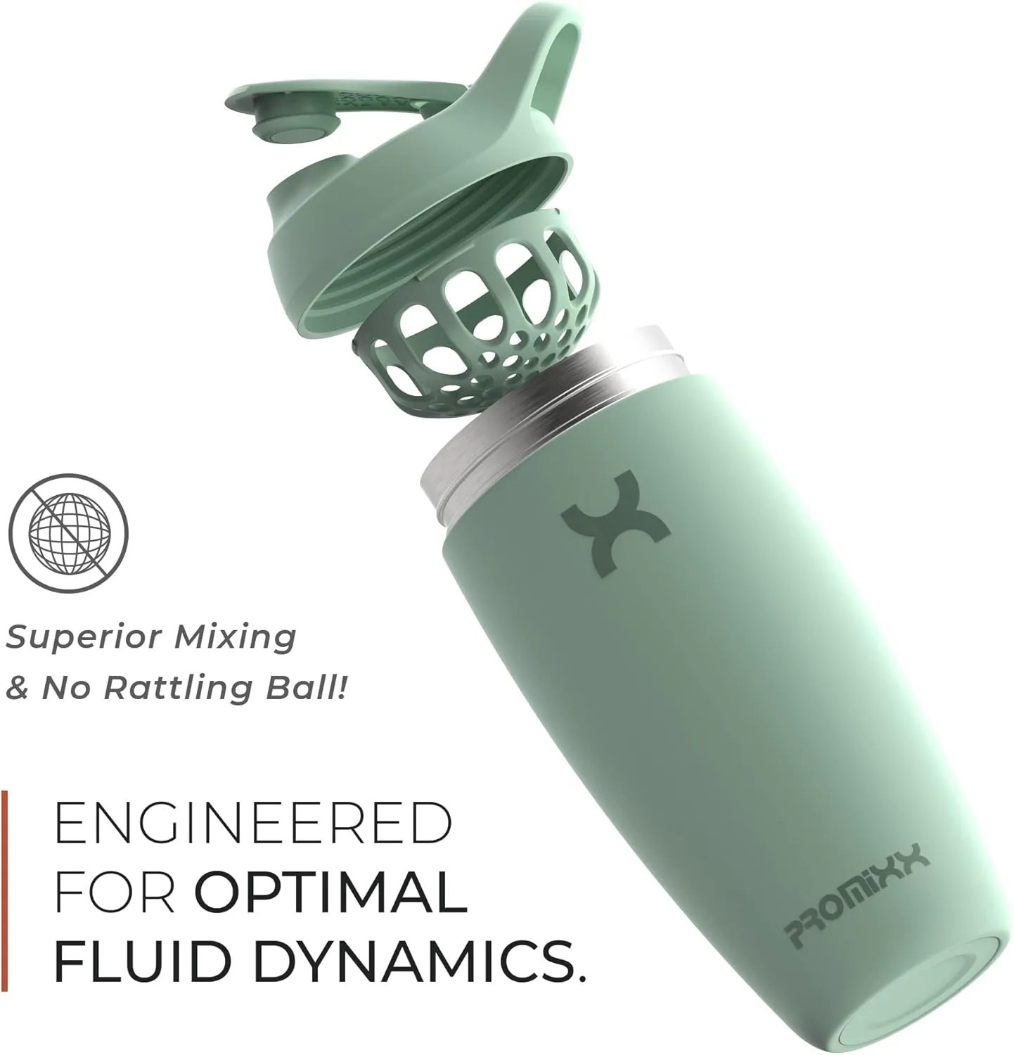 Promixx Pursuit Shaker Bottle Insulated Stainless Steel Water Bottle and shaker Cup, 18oz, Seagrass Green