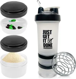 Protein Shaker Bottle with Storage Containers - Leakproof 20oz/600ml Capacity Shakers for Protein Shakes with Mixer Ball and Carry Loop - Protein Shakers (Clear)