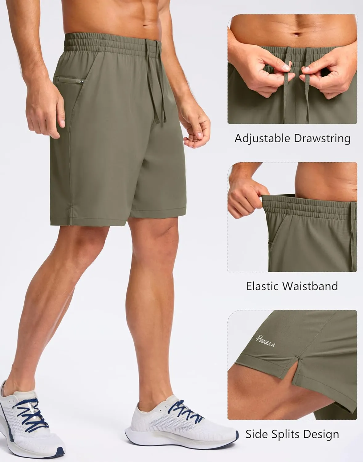 Pudolla Men's 7" Gym Workout Shorts with Zipper Pockets Lightweight Quick Dry Running Athletic Shorts for Men