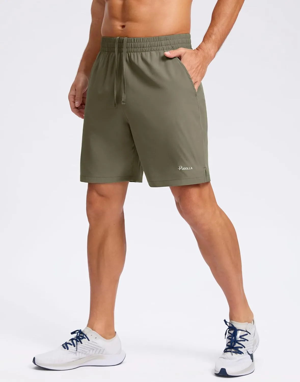Pudolla Men's 7" Gym Workout Shorts with Zipper Pockets Lightweight Quick Dry Running Athletic Shorts for Men