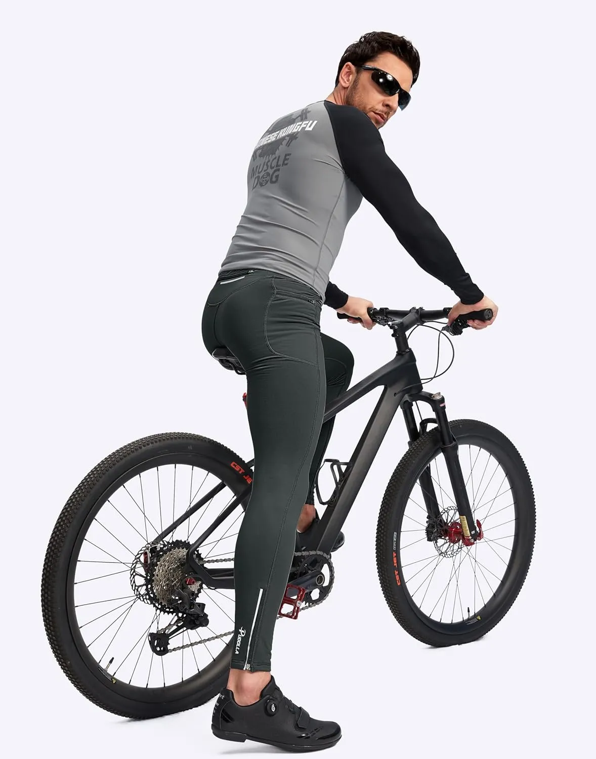 Pudolla Men's Thermal Running Tights with 3 Zipper Pockets Workout Compression Leggings Cycling Pants for Men Hiking Jogging