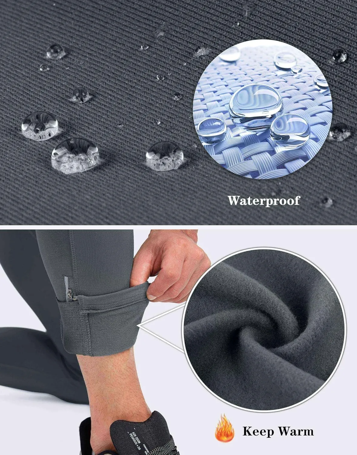 Pudolla Men's Thermal Running Tights with 3 Zipper Pockets Workout Compression Leggings Cycling Pants for Men Hiking Jogging