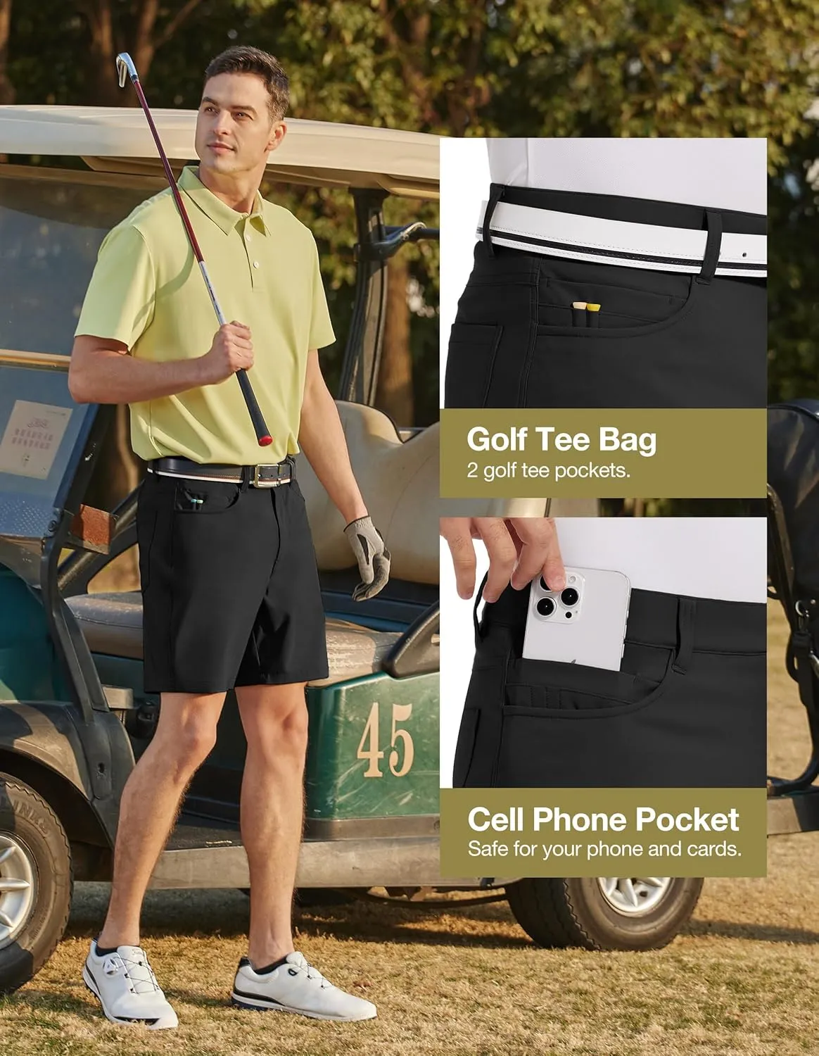 PULI Golf Shorts Men Stretch Dress Lightweight Travel Relax Fit Casual Waterproof Quick Dry Summer Shorts 7 Inch Inseam