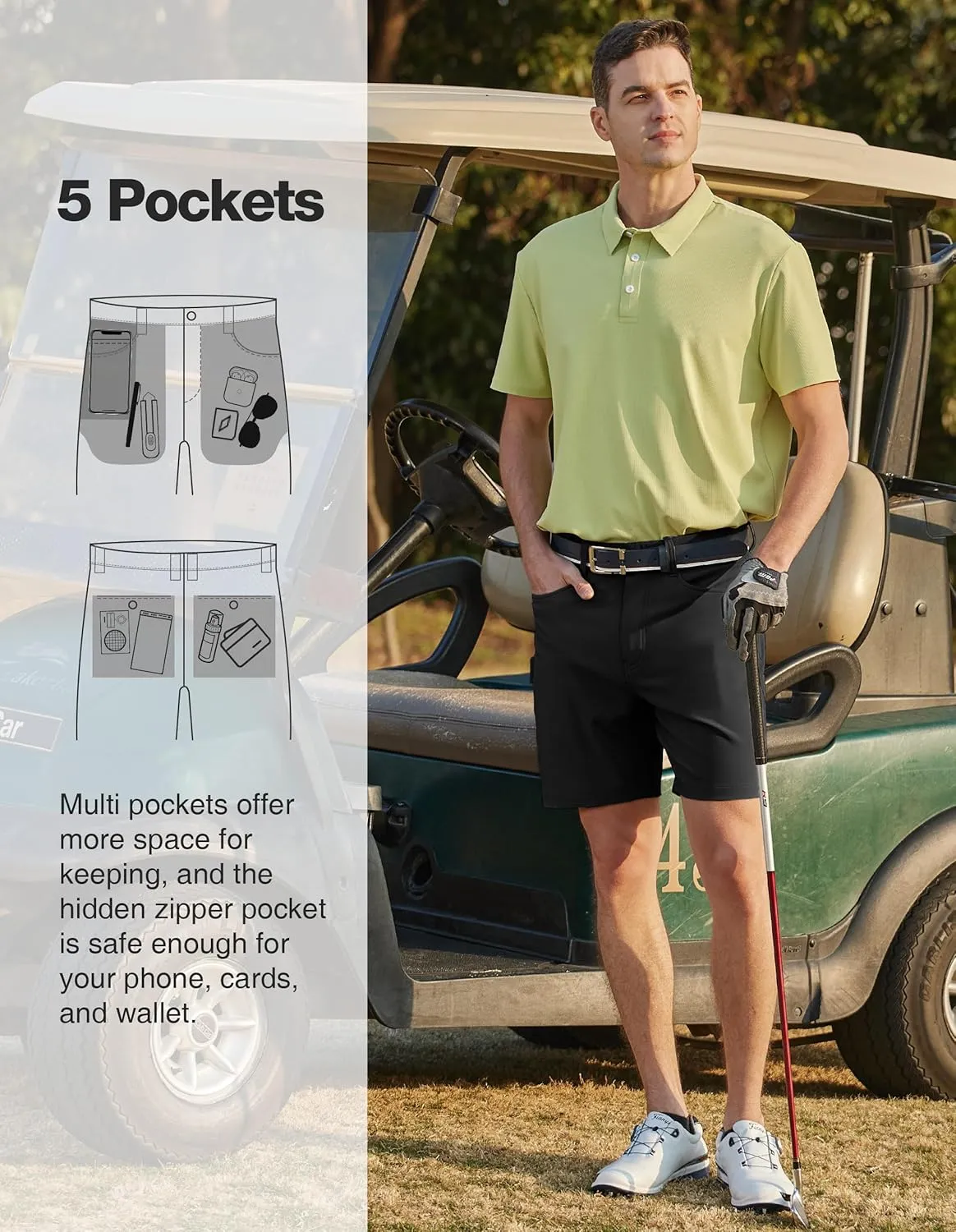PULI Golf Shorts Men Stretch Dress Lightweight Travel Relax Fit Casual Waterproof Quick Dry Summer Shorts 7 Inch Inseam