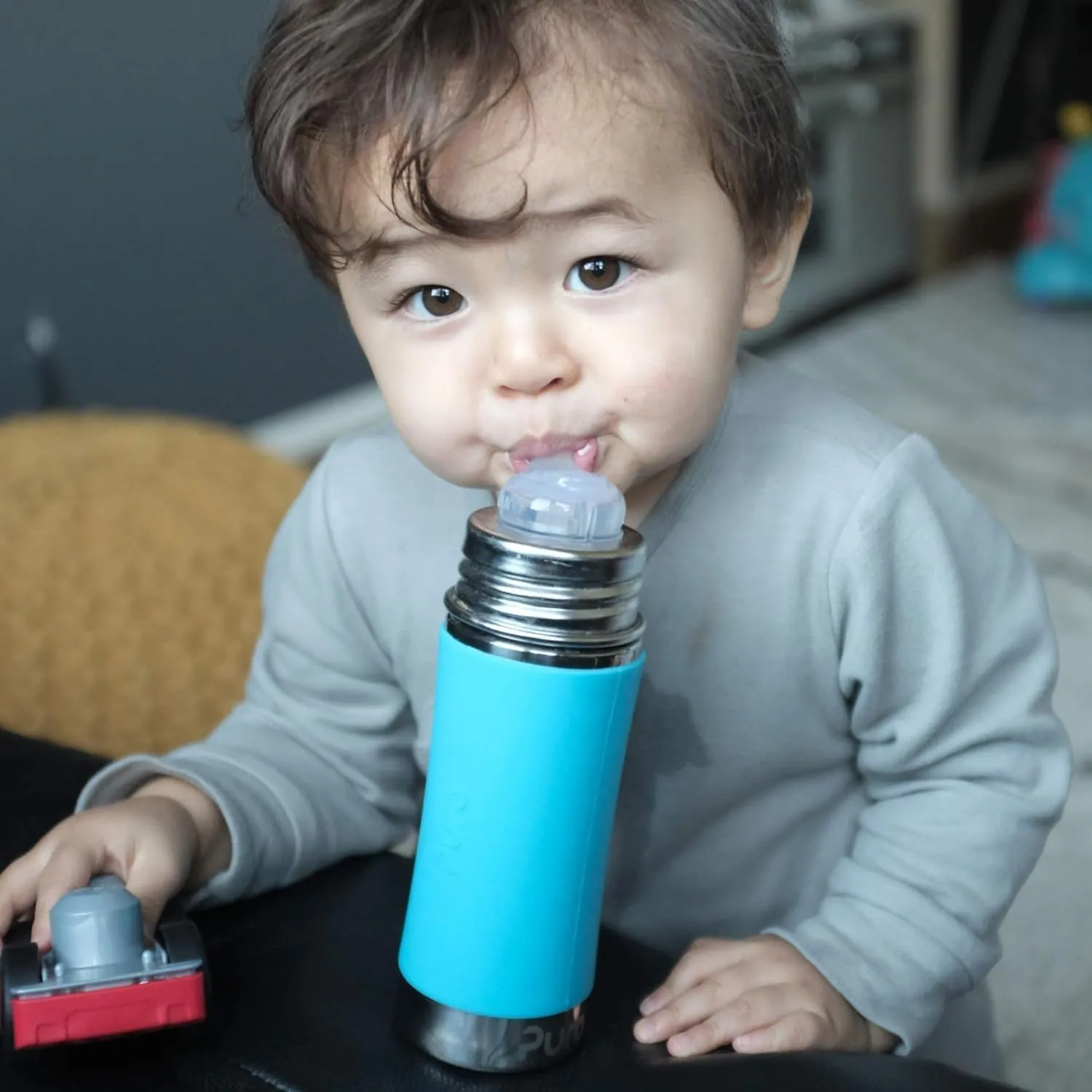 Pura Kiki 11oz/325ml Stainless Steel Straw Bottle w/Sleeve - 100% Plastic-Free, MadeSafe Certified, 100% Medical-Grade Silicone Straw for Kids, Toddlers, Preschoolers, Babies & Infant - New Rose