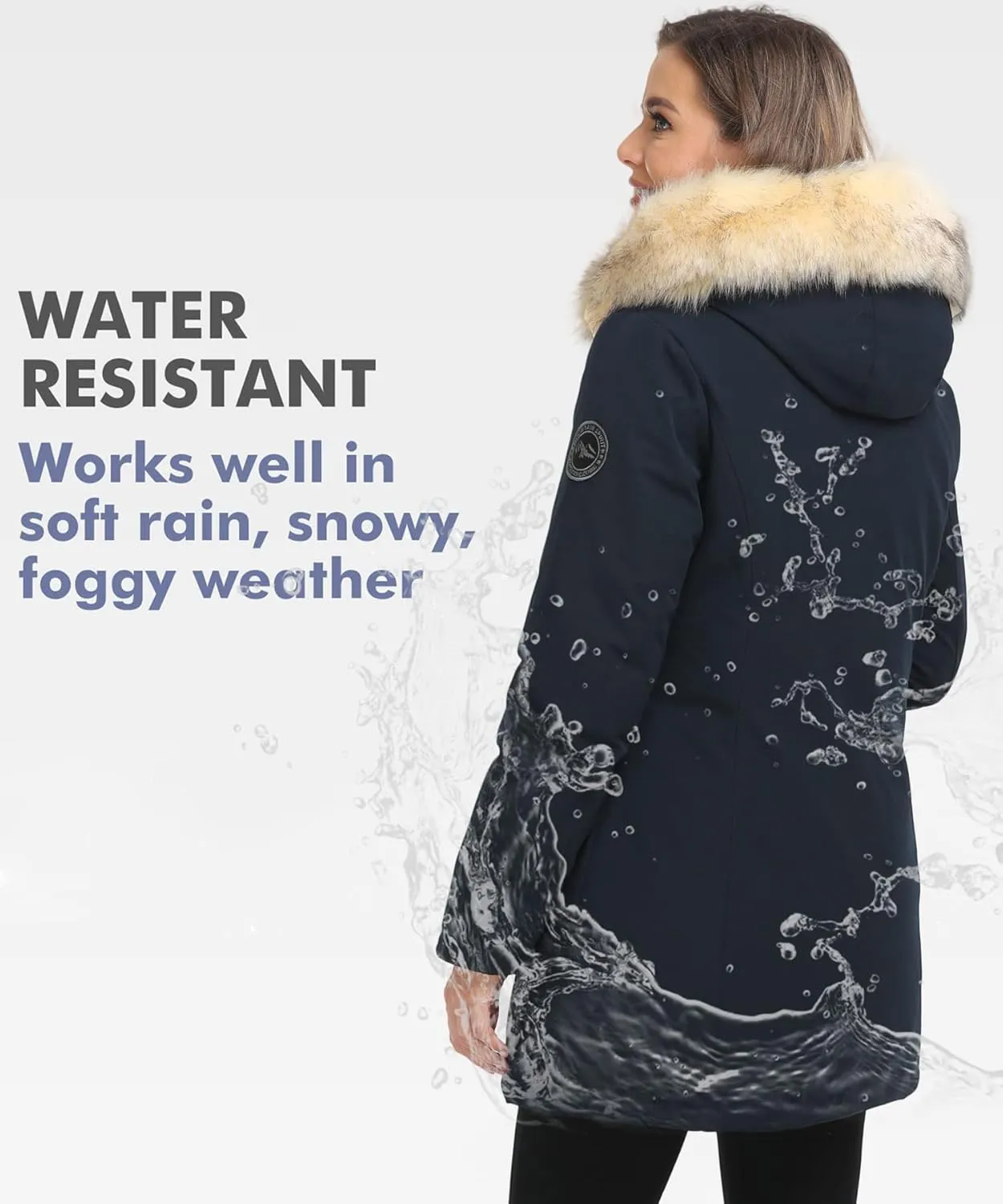 PUREMSX Duck Down Winter Coat for Women Insulated Long Thick Fur Hood Puffer Warm Parka Jacket