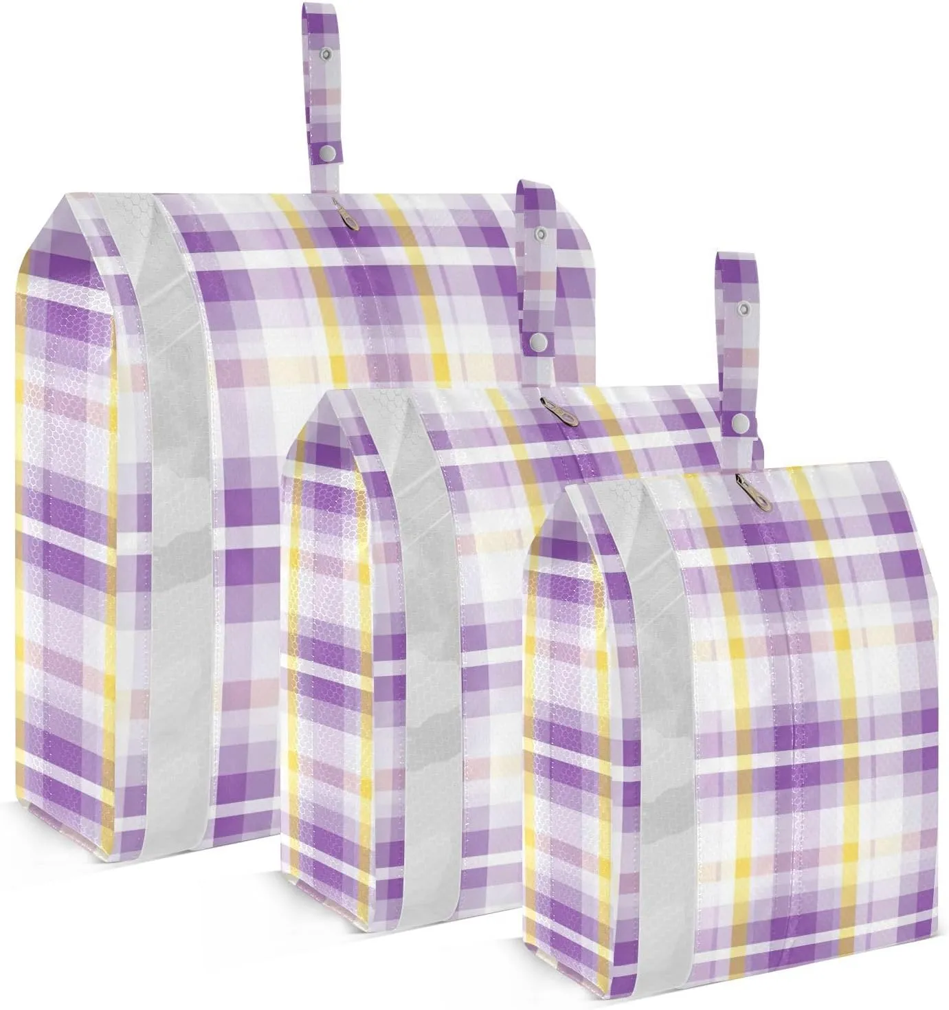 Purple Plaid Travel Storage Bag with Lanyard - Portable Lightweight Classified Storage Bag with Zipper, Dust and Waterproof Travel Packing Cube for Suitcase,3 Pieces
