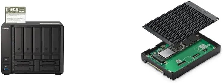 QNAP 9-Bay NAS with 10GbE, M.2 PCIe 4.0 to U.2 PCIe NVMe SSD Adapter, AMD Ryzen V1500B Quad-Core 2.2GHz 32GB RAM