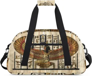 Queen Egypt Wing Gym Duffel Bag for Men Women Parchment Texture Sports Tote Bag with Adjustable Shoulder Strap for Dance Gymnastics Traveling Outdoor Camping Overnight Stay
