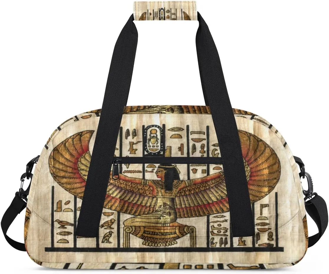 Queen Egypt Wing Gym Duffel Bag for Men Women Parchment Texture Sports Tote Bag with Adjustable Shoulder Strap for Dance Gymnastics Traveling Outdoor Camping Overnight Stay