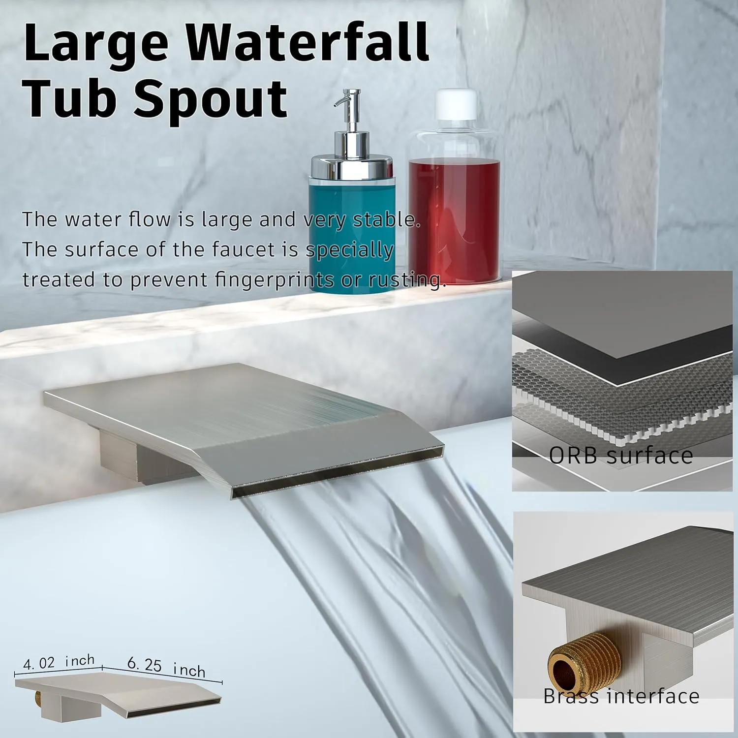 Rain Shower System High Pressure Shower Head 10 inch with Tub Spout,Wall Mounted Waterfall Bathroom Shower Faucet Sets Complete with Handheld Spray,Shower Valve and Trim kit,Brushed Nickel