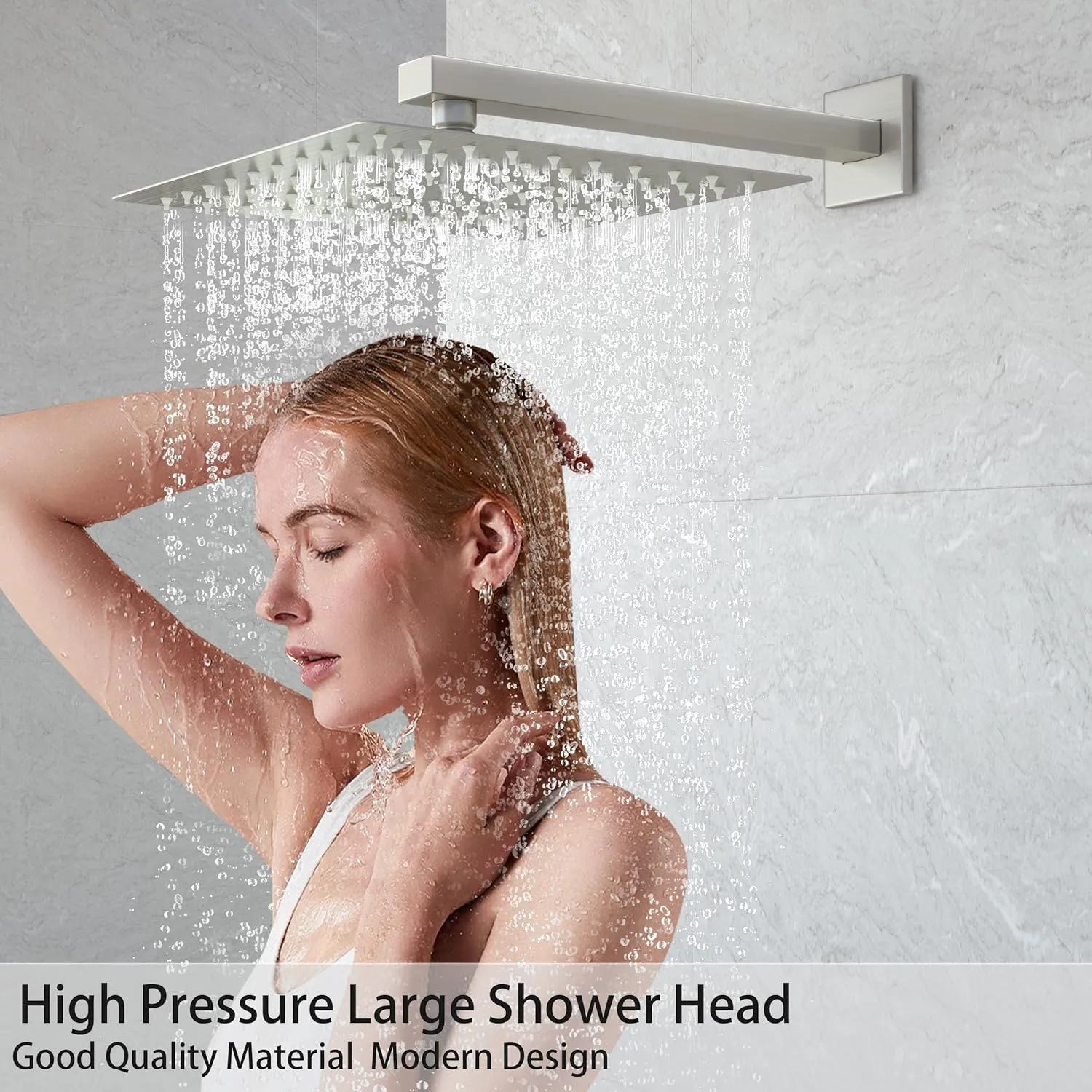Rain Shower System High Pressure Shower Head 10 inch with Tub Spout,Wall Mounted Waterfall Bathroom Shower Faucet Sets Complete with Handheld Spray,Shower Valve and Trim kit,Brushed Nickel