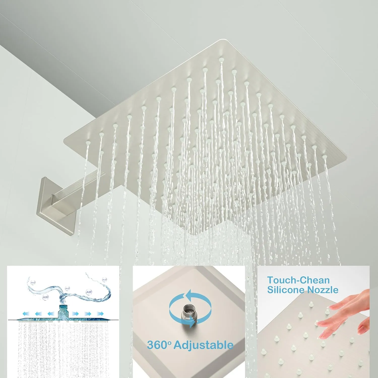 Rain Shower System High Pressure Shower Head 10 inch with Tub Spout,Wall Mounted Waterfall Bathroom Shower Faucet Sets Complete with Handheld Spray,Shower Valve and Trim kit,Brushed Nickel