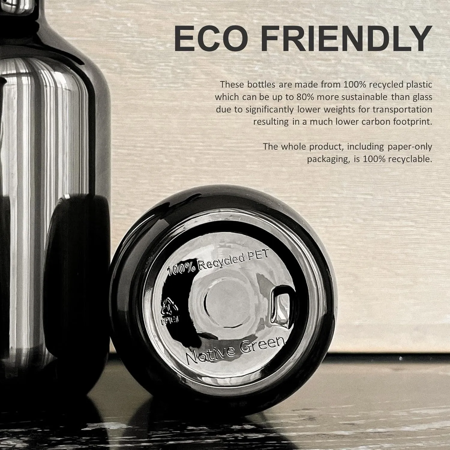 Recycled Plastic Spray Bottles 3 x 500ml with 9 x Waterproof Labels; Eco-Friendly, Refillable, Reusable Empty Bottle Set; Leakproof Trigger Sprayer for Cleaning, Garden, Kitchen, Plant Misting, Water