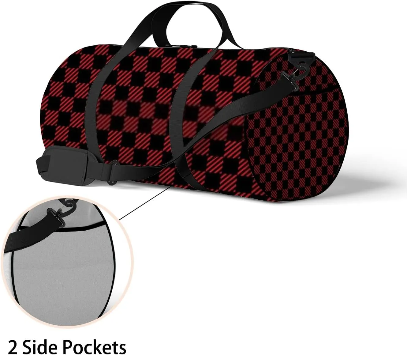 Red and Black Lumberjack Buffalo Plaid Sports Bag Tote Bag Waterproof Gym Bag with Shoulder Strap Zipper 2 Side Pockets for Men and Women, Travel and Storage Shoulder Bag.
