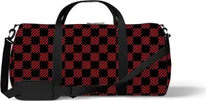 Red and Black Lumberjack Buffalo Plaid Sports Bag Tote Bag Waterproof Gym Bag with Shoulder Strap Zipper 2 Side Pockets for Men and Women, Travel and Storage Shoulder Bag.