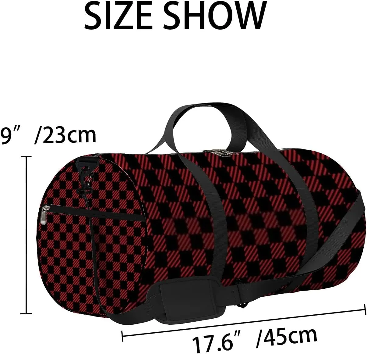 Red and Black Lumberjack Buffalo Plaid Sports Bag Tote Bag Waterproof Gym Bag with Shoulder Strap Zipper 2 Side Pockets for Men and Women, Travel and Storage Shoulder Bag.