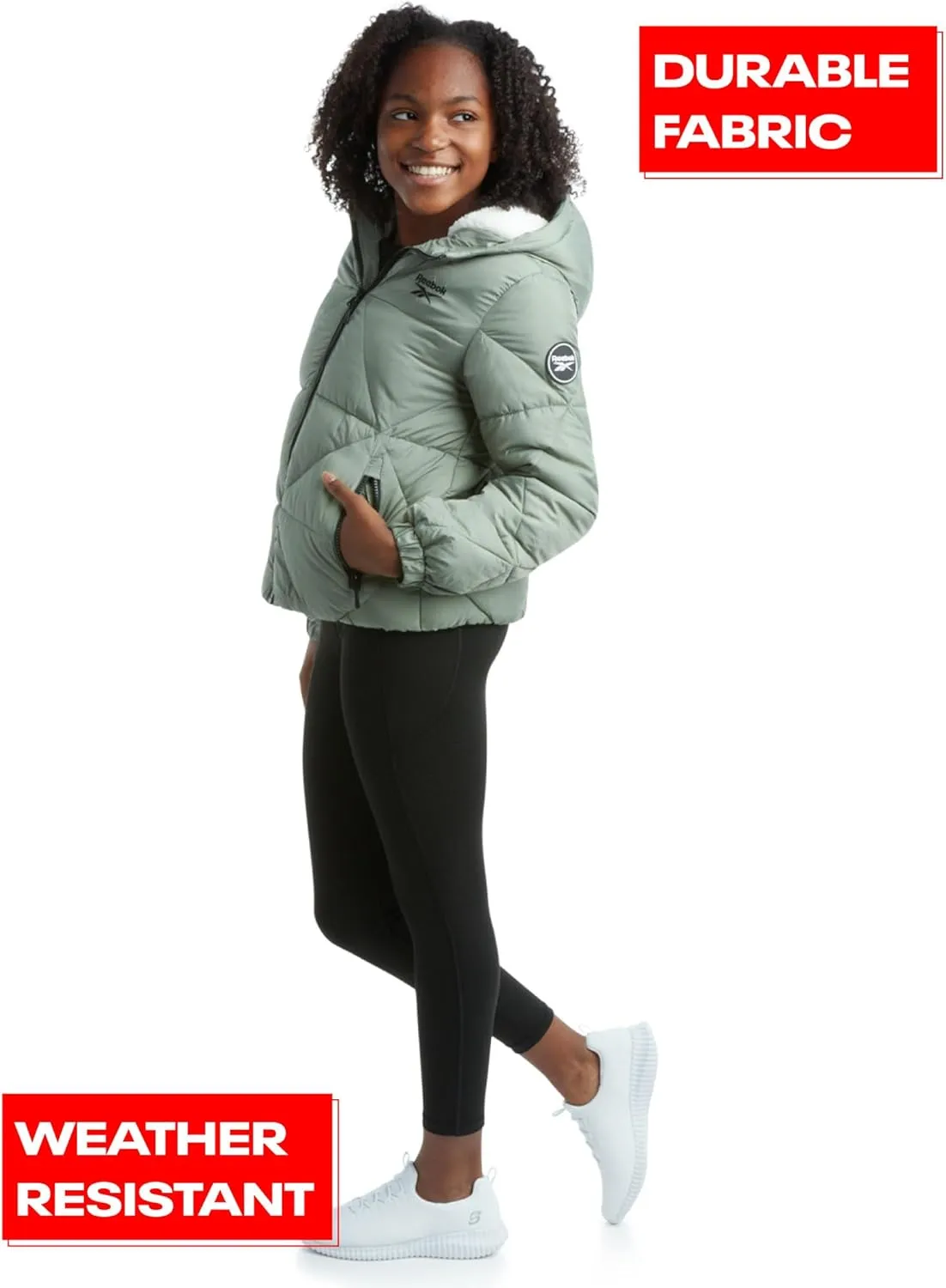 Reebok Girls' Winter Coat - Heavyweight Quilted Sherpa Fur Lined Cropped Puffer Parka - Casual Jacket for Girls (4-16)