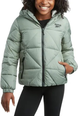 Reebok Girls' Winter Coat - Heavyweight Quilted Sherpa Fur Lined Cropped Puffer Parka - Casual Jacket for Girls (4-16)