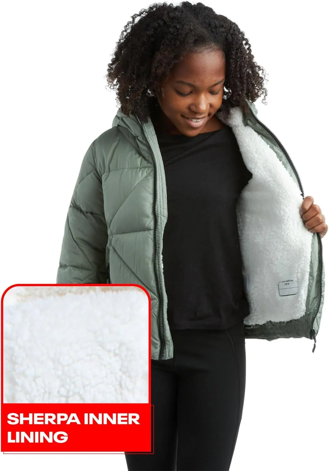 Reebok Girls' Winter Coat - Heavyweight Quilted Sherpa Fur Lined Cropped Puffer Parka - Casual Jacket for Girls (4-16)
