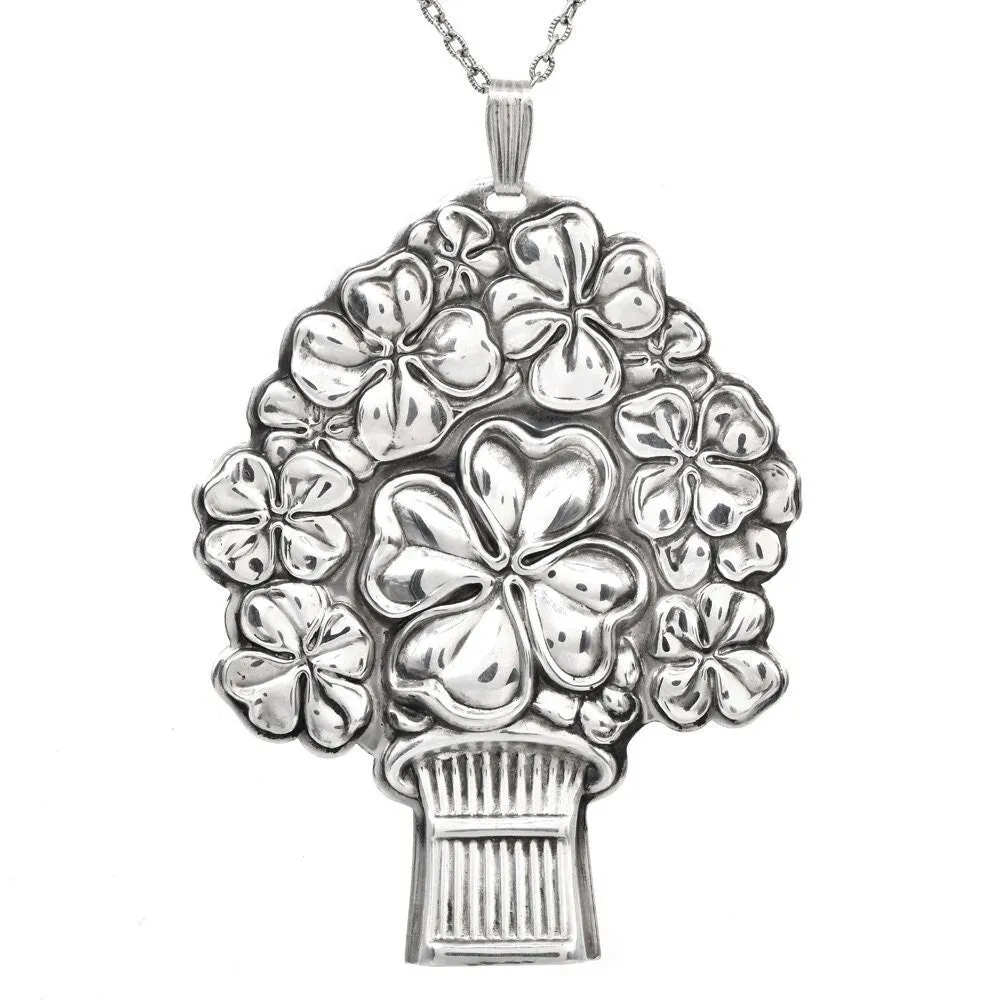 Reed & Barton Four Leaf Clover Basket Sterling Silver Good Luck Whistle Pendant