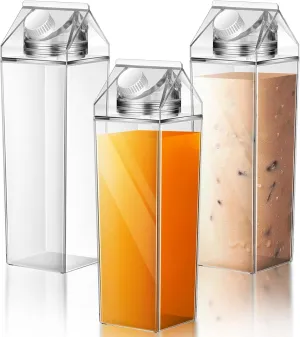 Remerry 3 Pcs Milk Carton Water Bottle Square Plastic Coffee Portable Reusable Milk Carton Cup Leakproof Juice Bottle
