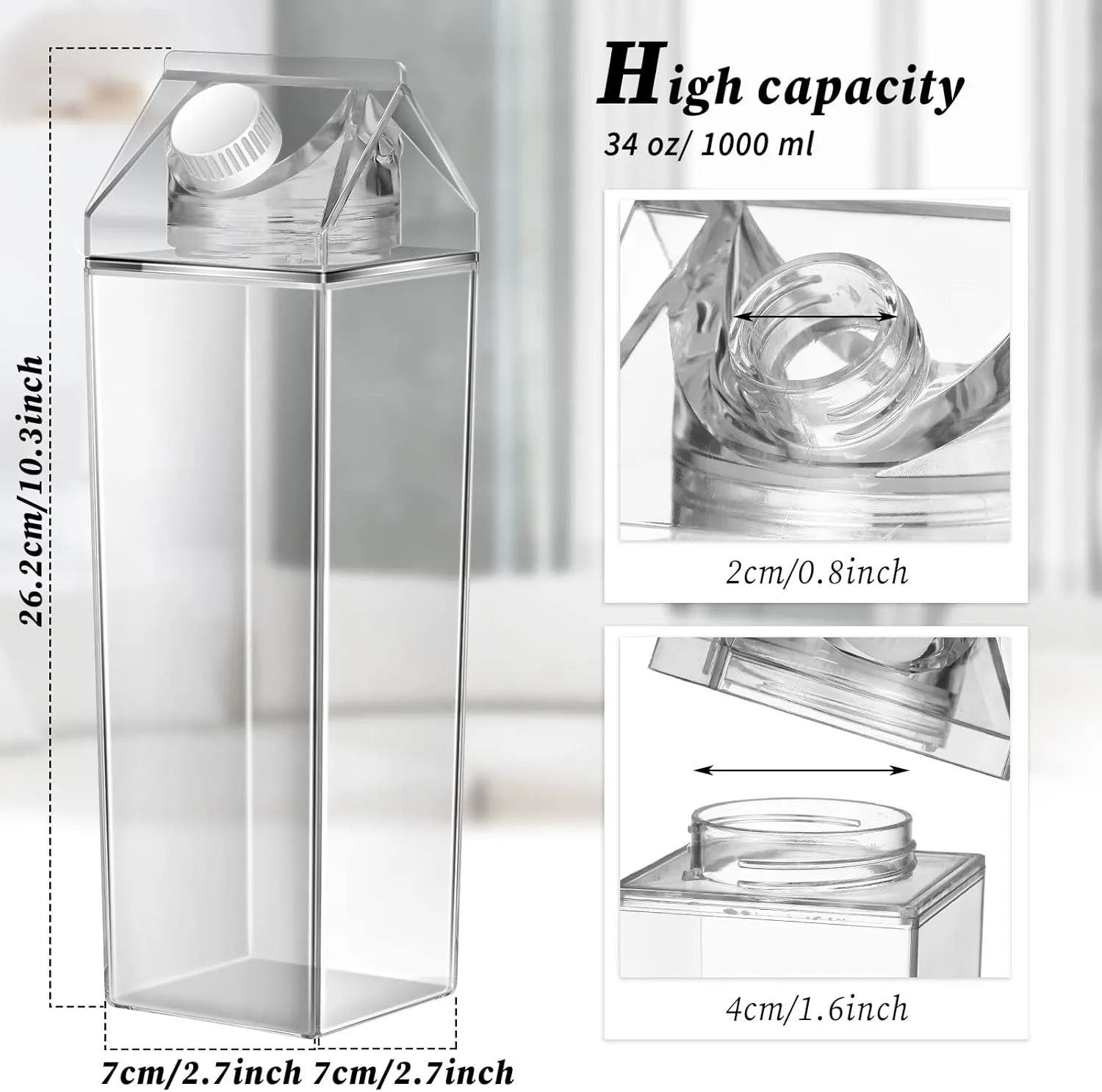 Remerry 3 Pcs Milk Carton Water Bottle Square Plastic Coffee Portable Reusable Milk Carton Cup Leakproof Juice Bottle
