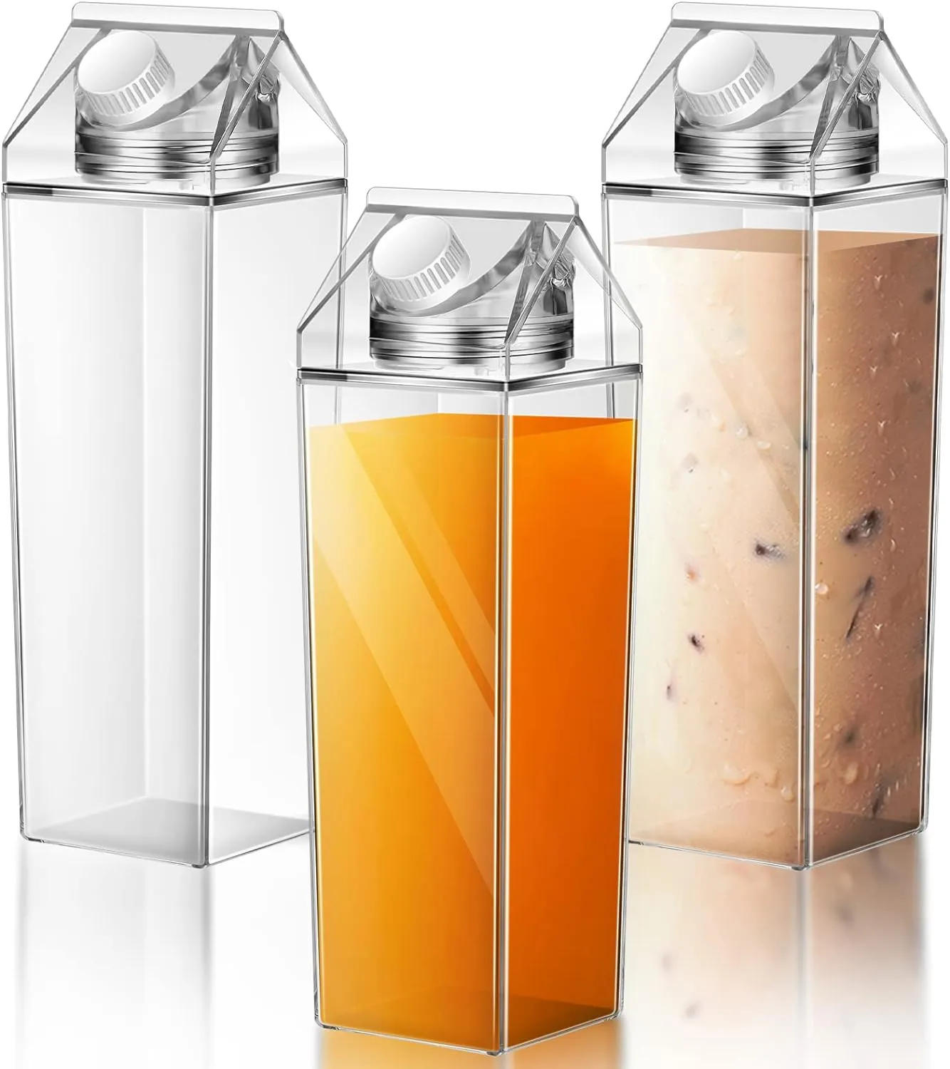 Remerry 3 Pcs Milk Carton Water Bottle Square Plastic Coffee Portable Reusable Milk Carton Cup Leakproof Juice Bottle