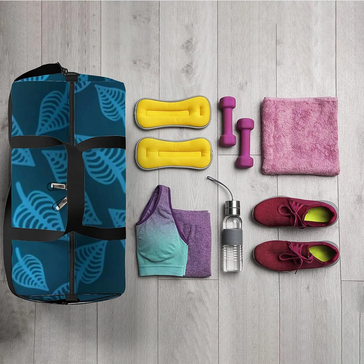 Retro Navy Blue Oriental Natural Texture Sports Bag Tote Bag Waterproof Gym Bag with Shoulder Strap Zipper 2 Side Pockets for Men and Women, Travel and Storage Shoulder Bag.