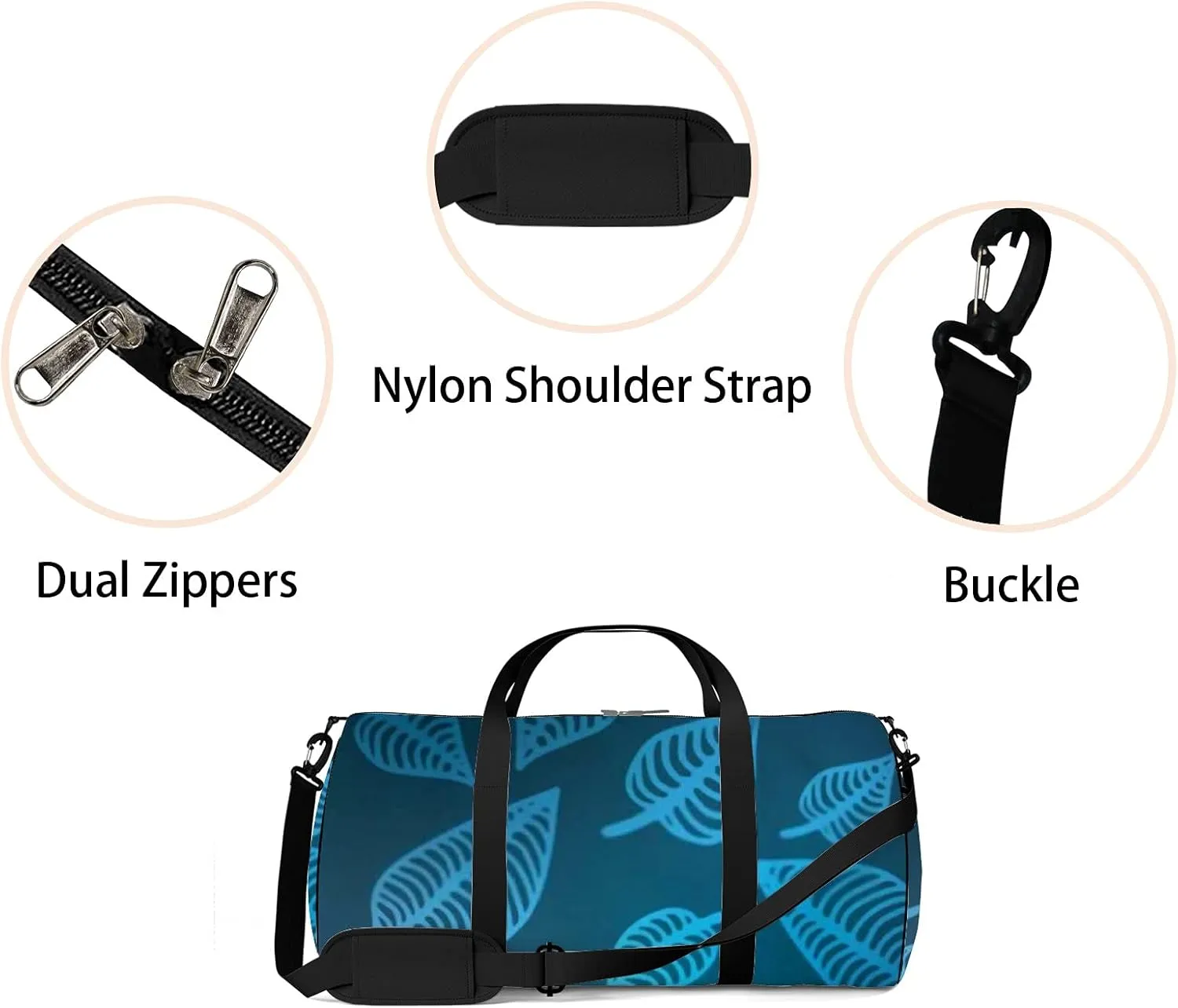 Retro Navy Blue Oriental Natural Texture Sports Bag Tote Bag Waterproof Gym Bag with Shoulder Strap Zipper 2 Side Pockets for Men and Women, Travel and Storage Shoulder Bag.