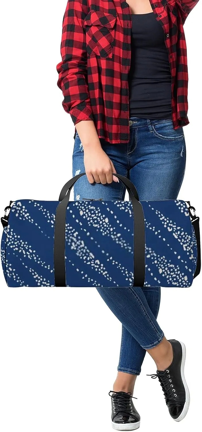 Retro Navy Blue White Pattern Sports Bag Tote Bag Waterproof Gym Bag with Shoulder Strap Zipper 2 Side Pockets for Men and Women, Travel and Storage Shoulder Bag.