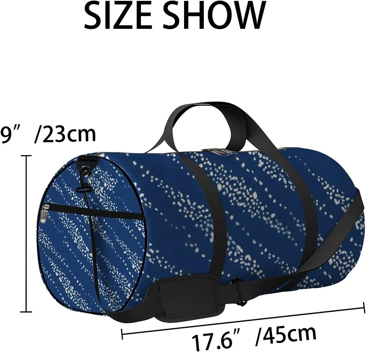 Retro Navy Blue White Pattern Sports Bag Tote Bag Waterproof Gym Bag with Shoulder Strap Zipper 2 Side Pockets for Men and Women, Travel and Storage Shoulder Bag.