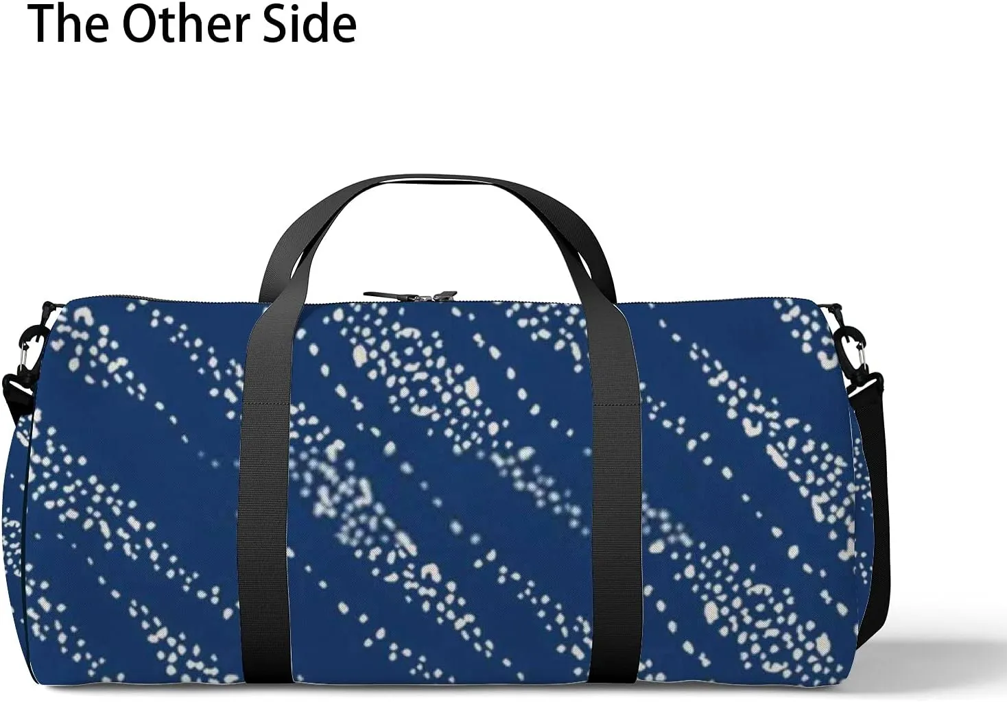 Retro Navy Blue White Pattern Sports Bag Tote Bag Waterproof Gym Bag with Shoulder Strap Zipper 2 Side Pockets for Men and Women, Travel and Storage Shoulder Bag.