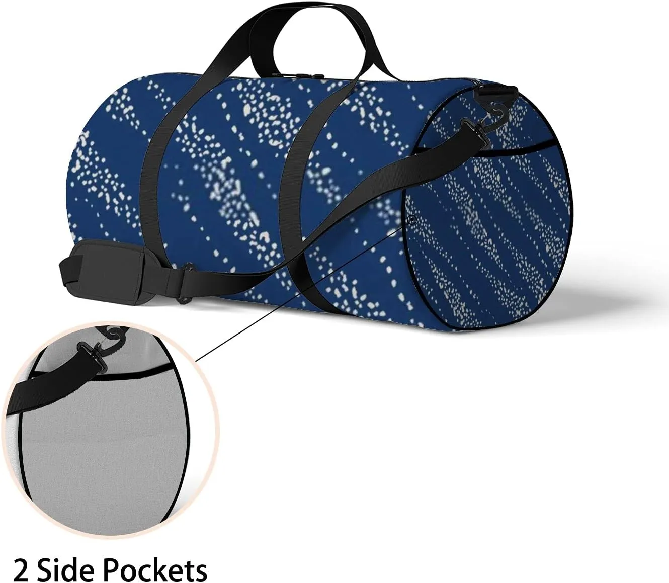 Retro Navy Blue White Pattern Sports Bag Tote Bag Waterproof Gym Bag with Shoulder Strap Zipper 2 Side Pockets for Men and Women, Travel and Storage Shoulder Bag.