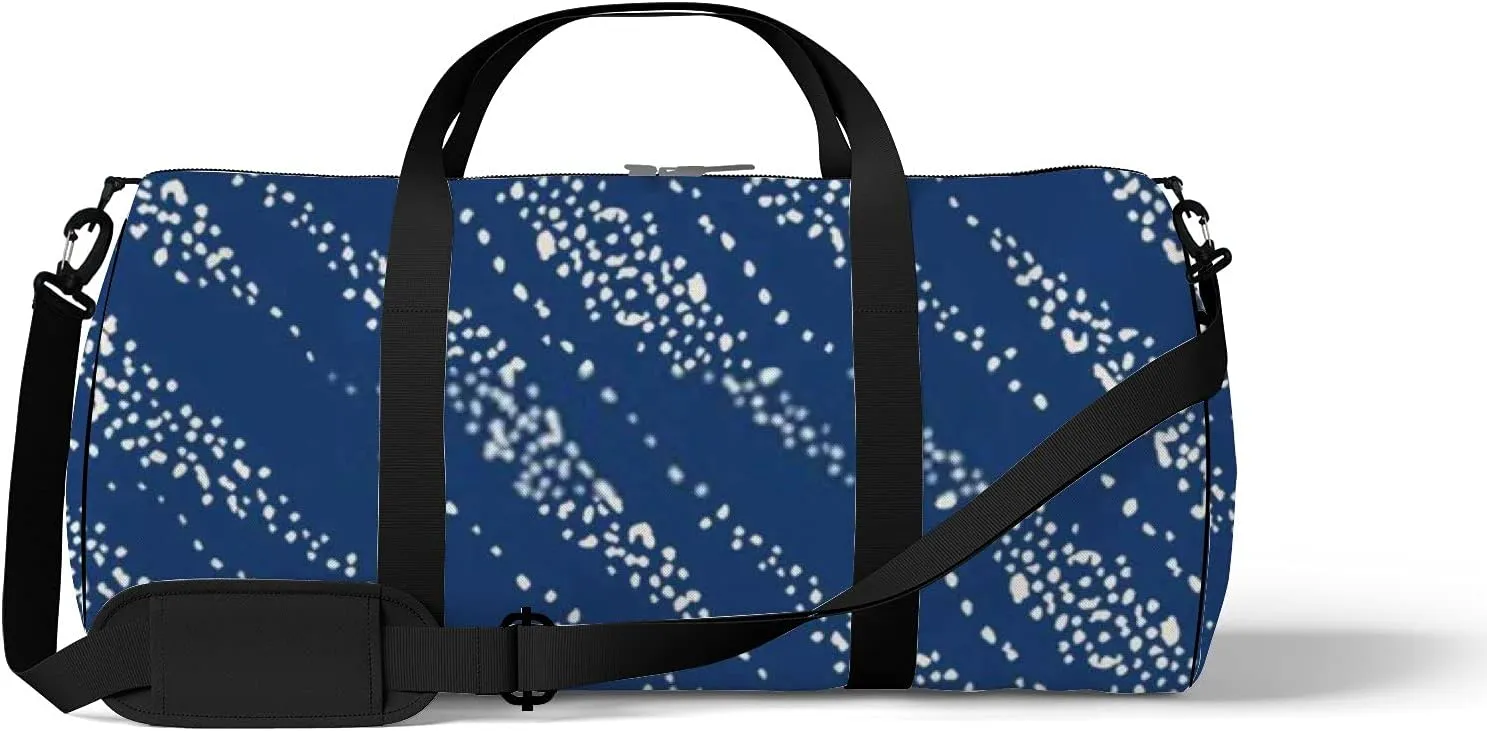 Retro Navy Blue White Pattern Sports Bag Tote Bag Waterproof Gym Bag with Shoulder Strap Zipper 2 Side Pockets for Men and Women, Travel and Storage Shoulder Bag.